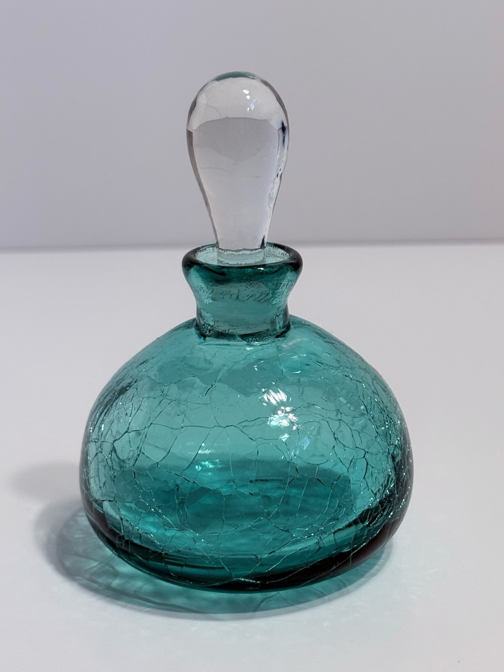 Vintage MCM Turquoise Crackle Glass Bubble Top Perfume Bottle